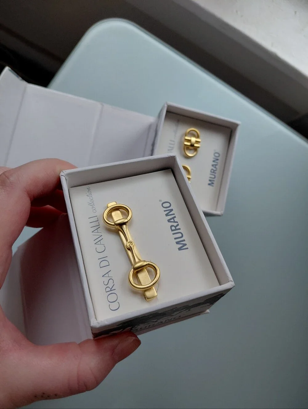 NIB Corsa Di Cavalli Horsebit CUFFLINKS + Tie Clip Solid Brass Dillards